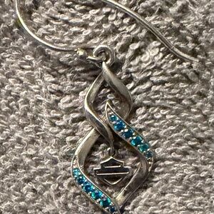 ISO Harley-Davidson Silver and Teal Twisted Earrings
